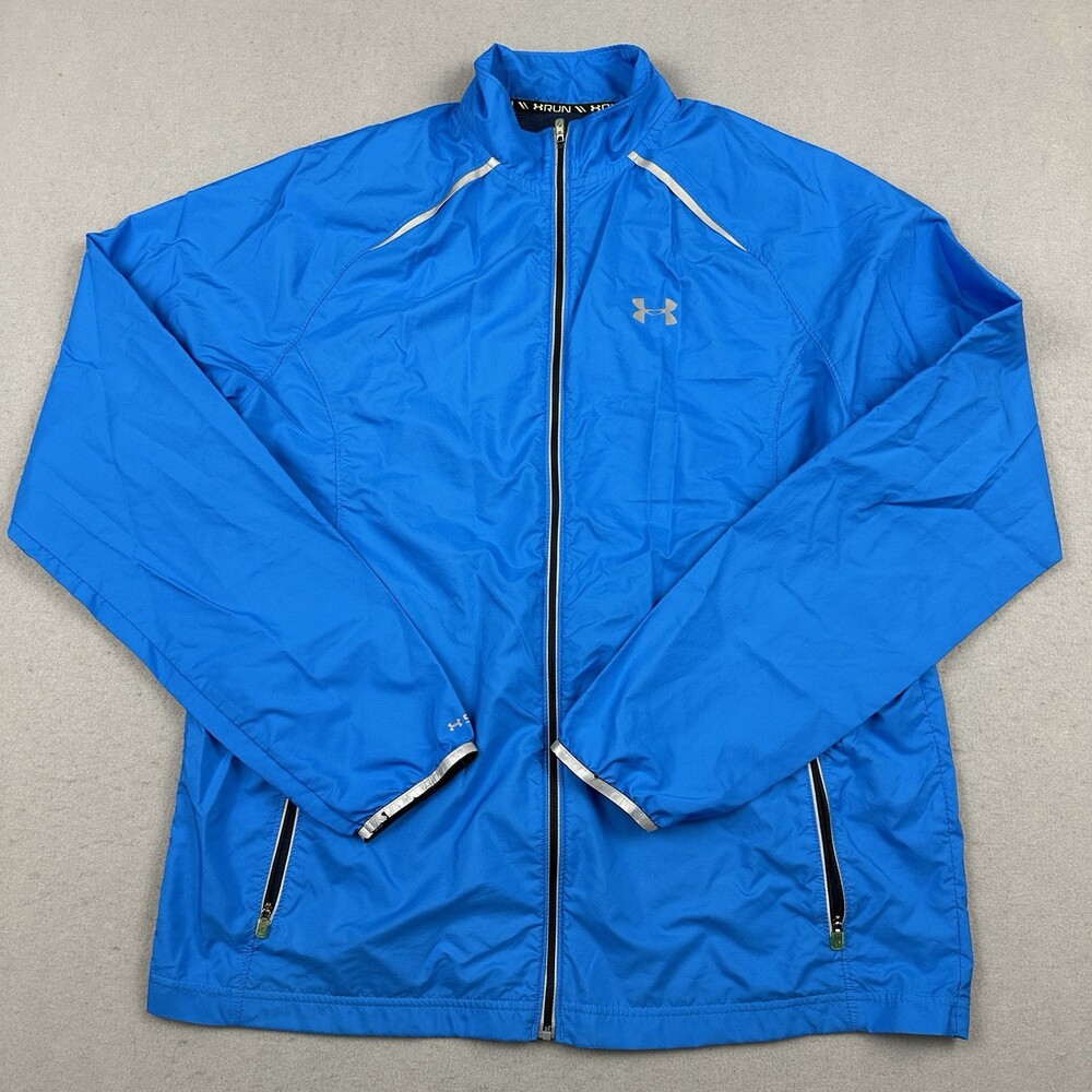 Under Armour Jacket Men XL Blue Full Zip Running Reflective Storm Windbreaker